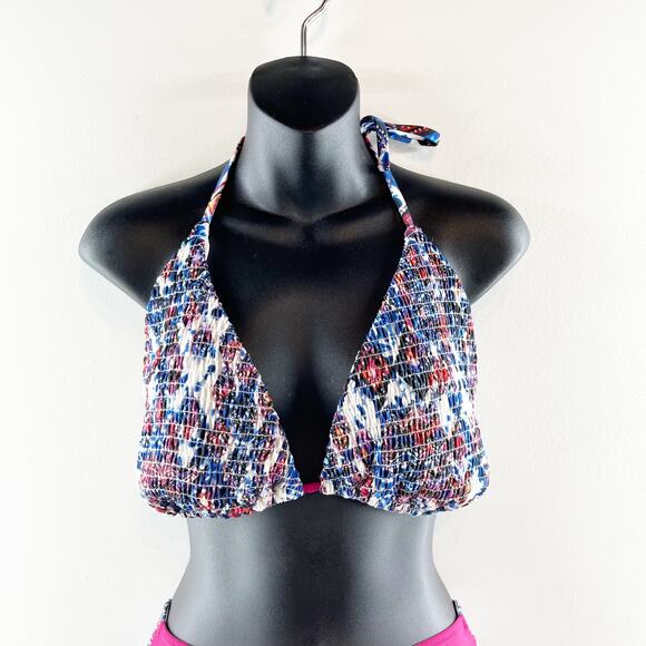 Swimsuits for All Smocked Triangle Top & Bikini Bottom Set Blue Pink 18 - Picture 4 of 15